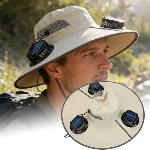 2026 New Three Solar Fan Outdoor Cooling Fan Hat — Sun Protection Hat with Solar Fan,Three-Power Rechargeable Fan,Outdoor Water-Resistant Fan hat,Ideal for Sporting Events,Unisex Design TikTokShopSpringGlowUp