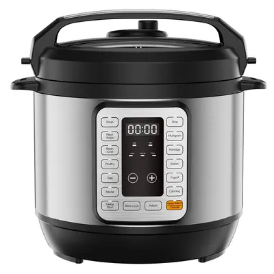 6/8 QT Electric Pressure Cooker – 12-in-1 Multi-Functional Rice Cooker with Ceramic Coated Inner Pot, 24H Preset & 12 One-Touch Menus, Slow Cooker Steamer Saute, Black/Silver