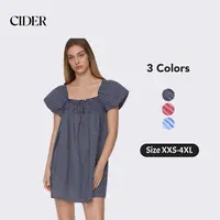 Cider Gingham Mini Dress – Smocked Square Neck Puff Sleeve Cotton, Cottagecore Retro Chic Style for Daily Casual Picnic, Summer High Rise Empire Waist Fit-and-Flare Gown Dealsforyou