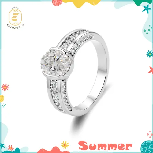 EOM Moissanite Waterproof 1.5ct Vintage Fortune Glow Oval Ring Silver-Plated Wedding Engagement Anniversary Valentine's Day Romantic Elegant Gift Daily Wear for Women
