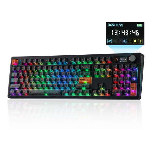EPOMAKER TH108 V2 PRO Full Size Mechanical Keyboard with Screen & Knob, 10000mAh, BT/2.4Ghz, Mac Modifier PBT Keycap, Hot Swap, RGB Light, 5-Padding Gasket, Wireless Gaming Keyboard for Mac/PC