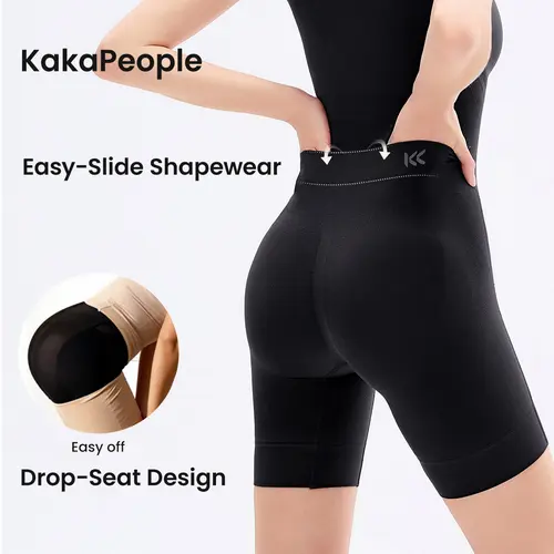 [Kakapeople Easy-Slide Bodysuit] Tummy Control Butt Liftter Faja Bodysuit, Back Support Scrunch Back Open Design, Postpartum Recovery Full Body Shaper with Cotton Gusset, Colombian Fajas Everyday Wear for Women