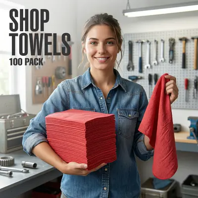 100-Pack Cotton Shop Towels  12x14in Soft, Absorbent & Reusable Cleaning Rags for Garage, Auto, Bar & Home