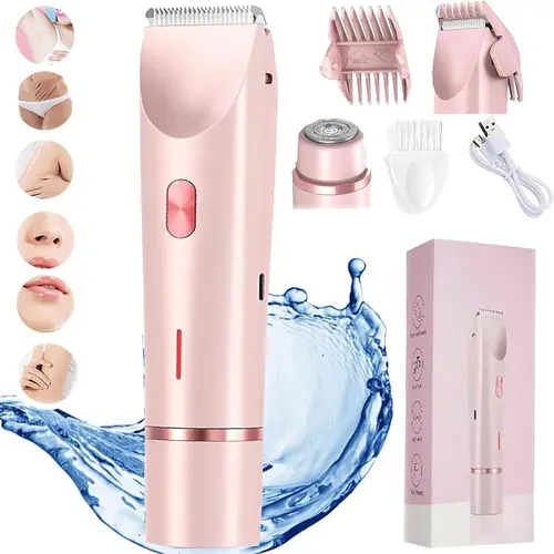 Electric Bikini Trimmer for Women, 2-in-1 Body and Facial Epilator Trimming Rechargeable Waterproof Wet & Dry Shaver with Dual Heads, Portable Painless Hair Removal for Body Face Underarms Legs, Summer Gift summerwins