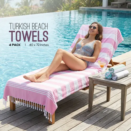Utopia Towels 4-Pack Thin Turkish Beach Towels – 40x72”, Oversized Cotton, Lightweight, Sand-Free & Quick-Dry, Pool Towels, Towel Sets For Bathroom
