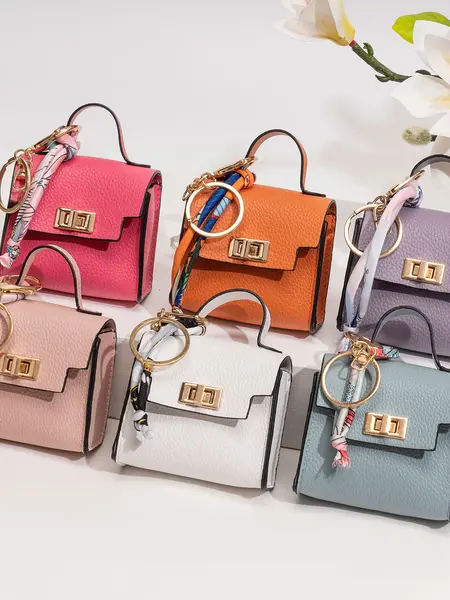 Mini Square Bag Pendant Keychain - High Quality Leather with Colorful Strap, Cute Car Keychain & Bag Charm Accessory