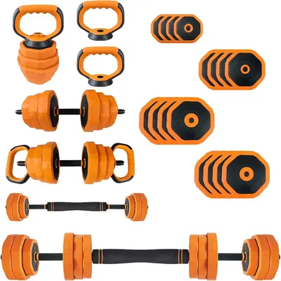 4-In-1 Adjustable Dumbbells Set - 44LBS PVC-Coated, Convertible to Barbell, Kettlebell & Push-Up Stands, Space-Saving Home Gym Equipment, Home Workout Gear, Workout Equipment for Men & Women