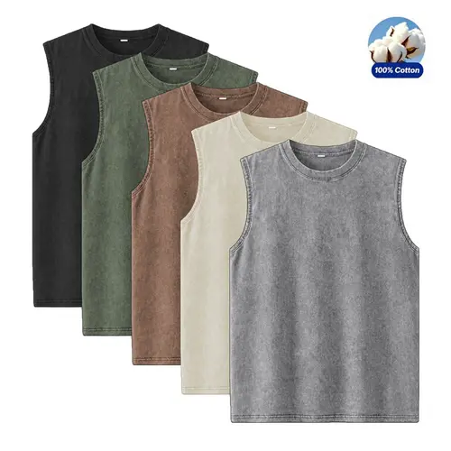 Summer 2026 new arrivals: men’s washed cotton tank top, muscle fitness sleeveless sports T-shirt, women’s loose running beach T-shirt, beige casual T-shirt