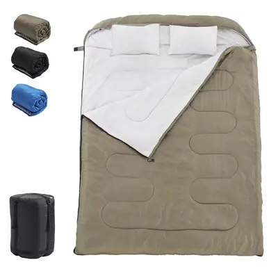 Lightweight Double Sleeping Bag for Adults in Cold & Warm Weather – Waterproof & Machine Washable – for Camping, Backpacking & Hiking – 2 Person Sleeping Bag