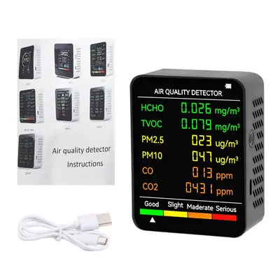 6-in-1 Compact Multi-Monitoring Air Quality Monitor, Multifunctional Air Quality Detector, Home-Use Household Appliance with LCD Display
