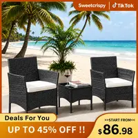 3-Piece/4-Piece Patio Furniture Set, Wicker Outdoor PE Rattan Furniture with Coffee Table & Washable Cushion, Compact Bistro Conversation Seating for Balcony, Garden, Poolside