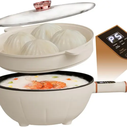 4L Electric Skillet 1000W Electric Cooker with Non-Stick Coating & Steamer, Timer & Schedule Cooking Settings, 12" Large Electric Hot Pot with Lid for Soup, Pasta, Frying, Stir-Fry