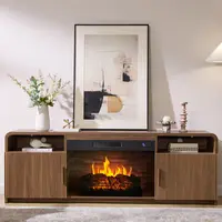 [Summerwins]AMERLIFE 70" Fluted Fireplace TV Stand for TVs Up to 80", Modern TV Console with 30" Electric Fireplace & Storage Cabinets, Media Entertainment Center for Living Room