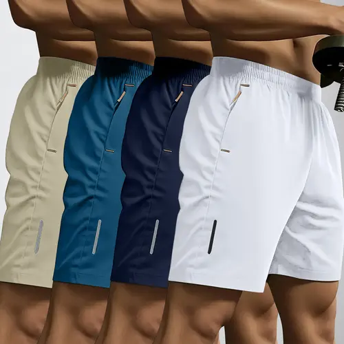 Men’s summer shorts set (4 pieces), casual athletic, quick-dry breathable shorts for running and fitness, with drawstring and zippered pockets — made from breathable, quick-drying, comfortable material — suitable for outdoor activities.,summervibes summer