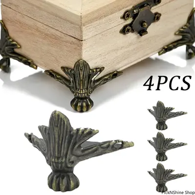 4PCS Antique Corner Protector Brass Jewelry Chest Box Wooden Case Decorative Feet Leg Metal Corner Protector Hardware Bracket Durable Storage