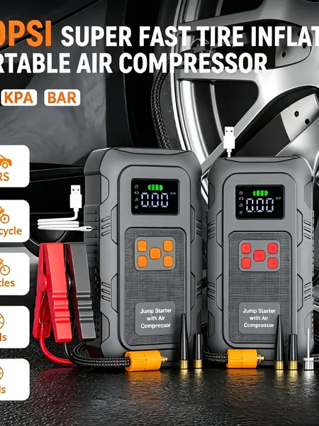 【FathersDayGift】HPBS Upgraded Portable Car Jump Starter, 6000A Peak 24000mAh with 150PSI Tire Inflator, 12V Car Battery Jump Starter, Fast Inflation, Power Bank with LED Light