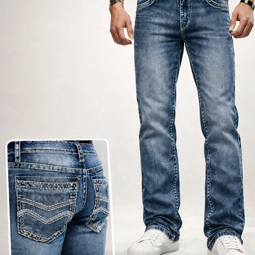 Men's Flex Stretch Denim Jeans - Regular Fit Embroidered Cotton Pants with Pocket,Regular Season Menswear for Work Casual Classic Streetwear & Everyday Long Straight Jeans Men Pants summervibes michic fashion Embroidery Outdoor