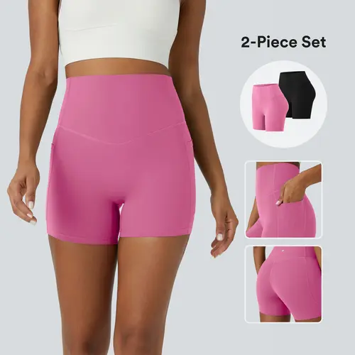 Halara 2-Piece UltraSculpt High Waisted Tummy Control Side Pocket Shaping Training Biker Shorts Set