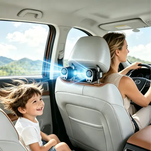 【Summer Survivals】JOYTUTUS 2026 Car Clip on Fan with LED Display - 360° Rotation, 100 Speeds Adjustable, USB Rechargeable Personal Semi-Cooling Fan 20Hr 3000mAh Battery 2 Buttons, Left Button for Speed, Right Button for Cooling Car Fan Dealsforyoudays