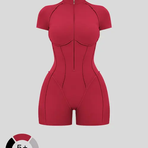 Stand Collar Zipper Design Fitness One-Piece, Ideal for Home Training, Butt Lifting, Sports Apparel, High Elasticity Jumpsuit, Sporty Romper, Workout Gym Clothing