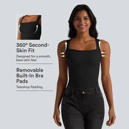 【Creator’s Pick】Halara Square Neck Built-in Bra Casual Tank Top B-E Cups