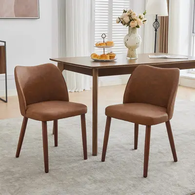 Garvee Linen Upholstered Dining Chairs Set of 2 with Wing Backrest, Thick Cushions, Solid Wood Legs, and Adjustable Leveling Feet for Dining Room and Living Room