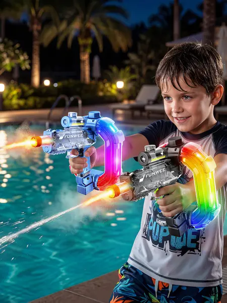 FUNWEE Ultimate Battle Powerful Electric Water Gun, automatic squirt gun with glowing realistic muzzle, 26oz for circle, 12oz standard, up to 19 ft range, outdoor summer swimming pool toy for adults and kids, toys for gifts tactical multiplayer team toy
