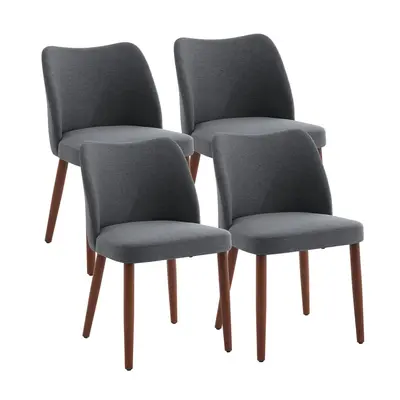 Garvee Linen Dining Chairs Set of 4 Upholstered Fabric Dining Chair with Wood Legs, Wing Backrest, Wooden Kitchen Chairs with Thick Cushions, Leveling Feet for Dining Room, Living Room, Dark Grey