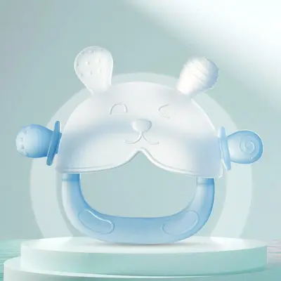 Frosted Silicone Rabbit-Shaped Baby Teething Mitten with Storage Case - BPA-Free Food-Grade Material, Anti-Drop Hand Guard, Multi-Textured Safe Teething Accessory (Sports Wristband Category)