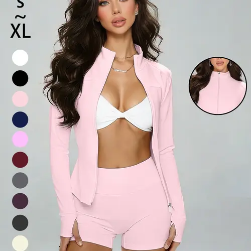 Women's Slim-Fit Zipper Yoga Jacket with V-Neck and Long Sleeves, Comfortable Spring Summer Gym and Home Fitness Top, Yoga Essential Jacket