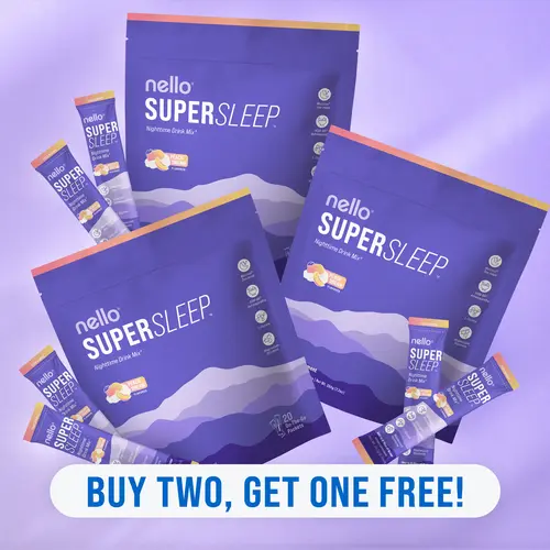 Nello Supersleep Nighttime Sleep Support Drink Mix Triple Pack, 60 Travel Packets, KSM-66 Ashwagandha, Maizinol, L-Glycine, Magnesium Glycinate, Melatonin-Free