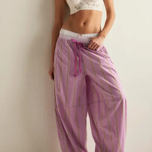 Striped Wide Leg Pants, pumpkin pants,Millennial Style Loose Fit Drawstring Waist, Vintage Beach Vacation Streetwear for Women, All Seasons