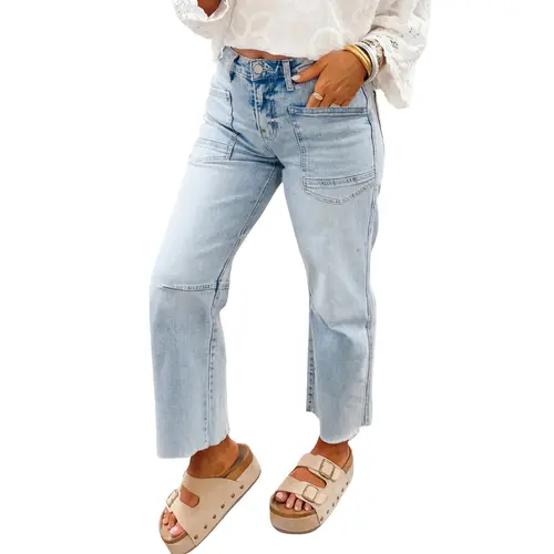 Asvivid Women's Frayed Cropped Straight Jeans, Comfortable Street Style Denim with Pockets for Everyday Wear