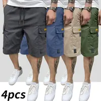Men’s cargo casual shorts with drawstring waist, multi-pocket design with letter branding, 4-pack everyday shorts | Drawstring Waist Shorts | Lightweight Shorts | Cargo Shorts,Summervibes,father'sdaygifts