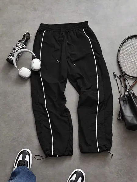 Men's Baggy Sweatpants - Mens Clothing, Casual Sporty Loose-Fit Long Athleisure Pants with Elastic Cuff, Fashionable Print, Lightweight Fabric, Ideal for Daily Wear, Outdoor Activities fathersdaygift,father'sdaygifts