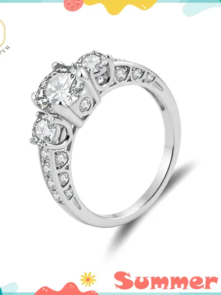 Moissanite 1.98ct Endless Love Three-Stone Ring Silver-Plated Round Cut Birthday Wedding Engagement Anniversary Valentine's Day Birthday Gift Daily Wear