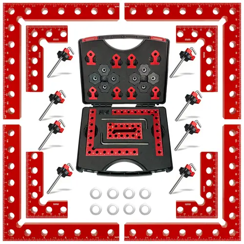 Upgraded 8-Pack Aluminum Corner Clamps (24-Piece Set w/ Storage Case), 90 Degree Positioning Squares Kit (5.5" & 3.14"), Right Angle Clamp Set for Cabinets, Drawers & Frames