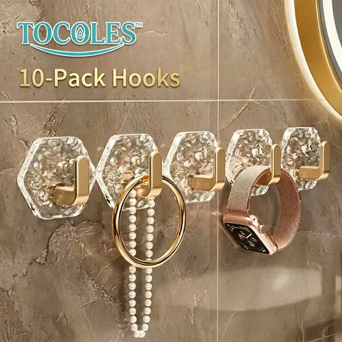 Plastic Self-Adhesive Hooks, 10/20 Pack Hexagonal Ripple Design Heavy-Duty Sticky Hooks, Waterproof Rustproof Bathroom Organizer for Kitchen Keys Towels, Easy-Install Home Storage Organizer