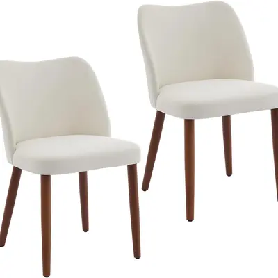 Modern Dining Chairs Set of 2, Linen Upholstered Fabric Dining Chairs with Thick Cushions & Wood Leg, Stylish Kitchen Chair for Dining Room Living Room Kitchen