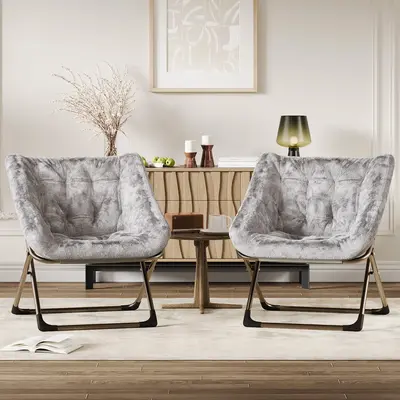 【GARVEE】Comfy Collapsible Saucer Chair – Soft Faux Fur Accent Seating, Sturdy Metal Frame, 300LB Capacity, No Assembly Needed, Perfect for Bedroom, Living Room, Dorm, Small Spaces – White or Grey