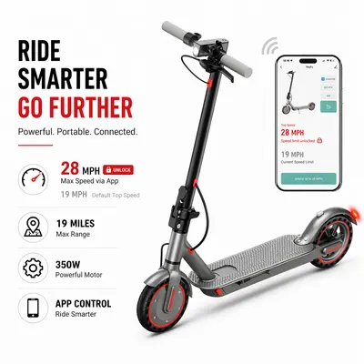 28MPH Max Speed D8 Pro Electric Scooter escooter Tires 350W Brushless Motor 7.8Ah Battery 3 Speed Modes Foldable Portable Front Rear Lights City Commuter App Smart Control