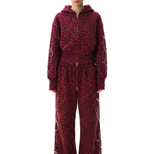 FDR Leopard Print Hoodie & Sweatpants Set, Oversized Cropped "Godisgood"Letter Graphic Sweatshirt, Baggy Straight-Leg Sweatpants with Elastic Double Waistband, Vintage Casual Daily Streetwear summerwins