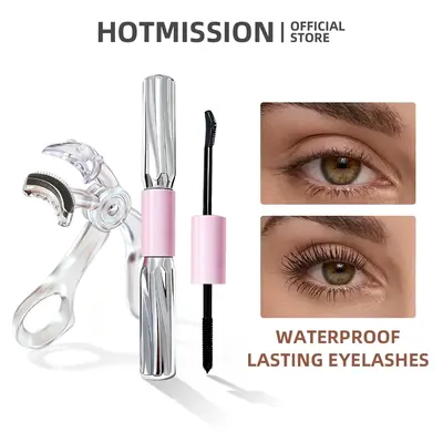 Dual-Ended Mascara Twin Brush Set | Volumizing & Lengthening Waterproof Eye Makeup with Professional Lash Curler
