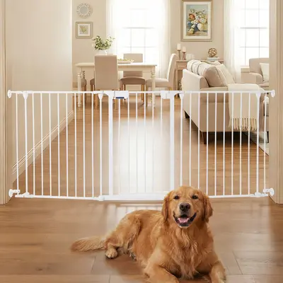 Playpen, Extra Wide 3/5/6/8 Panels, White/Black,Safety Essentials for the House, Auto Close Dog Gate for Doorways, Easy Install Pressure Mounted Pet Gates for Outdoor, Indoor, Dogs,Pets, Kids, RV Camping Yard