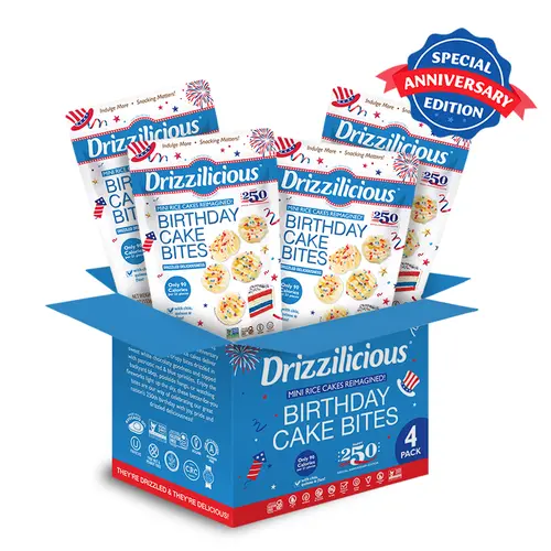 Drizzilicious 250th Anniversary SPECIAL EDITION 4th July Mini Rice Cake Birthday Cake Bites Food Snacks
