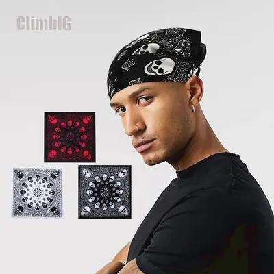 3Pcs Men's Retro Skull Paisley Bandana Scarf, Stylish Gothic Punk Print Pocket Squares, Multi Use Cowboy Wraps Headwraps For Hip Hop Halloween Streetwear