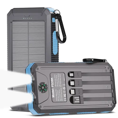 Solar Charger Power Bank 20000mAh, Portable Charger, 4 Cables 3 Ports Fast Charging External Battery Pack with USB C for Cell Phones, Solar Panel Charger with Dual Flashlight for Camping power bank power bank charger battery power bank Waterproof Compass