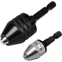 GJANSH 2Pcs Keyless Drill Chuck Adapter Set, 1/4" Hex Shank Quick Change (0.3-8mm) – Fits Impact Drill & Power Tools, Carbon Steel, for Milwaukee, DeWalt, Makita (2-Piece)