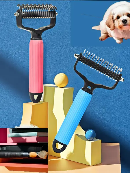 Double-Sided Cat & Dog Deshedding Dematting Comb - Undercoat Rake Grooming Tool, Matted Fur Remover for Long-Haired Pets, Grooming Accessories (Mid-Year Sale, Restock, DFYD, Deals for You Day Summerwins), Deshedding Tool