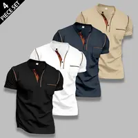 Men's 4-Pack Henley Neck Short Sleeve T-Shirts, Contrast Stitch Detail with Chest Pocket, Slim Fit Casual Tees, Breathable & Comfortable Fabric, Perfect for Daily Wear, Street Style, Casual Outings, Lounging and All-Day Comfort Menswear Polo Plain, Street